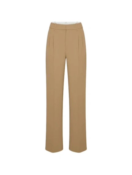 Camel High Rise Wide Leg Pintuck Trousers
