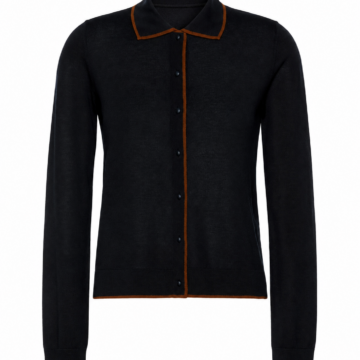 Black Knit Cardigan with Rust Trim