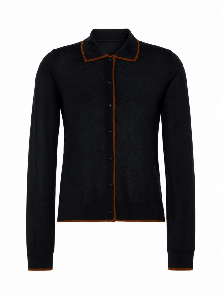 Black Knit Cardigan with Rust Trim