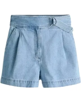 Light Blue Denim High Waisted Flared Shorts