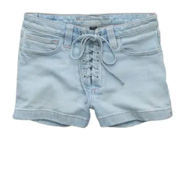 Light Wash Denim Lace-Up Straight Shorts