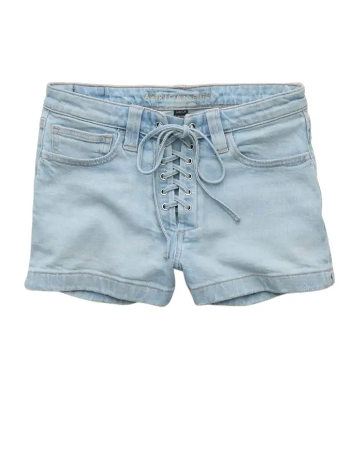Light Wash Denim Lace-Up Straight Shorts