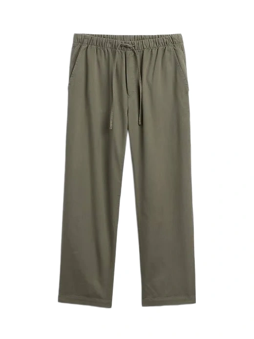Olive Green Pull-On Straight-Leg Pants