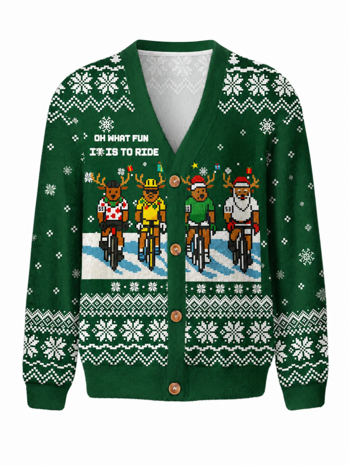 Green Holiday Reindeer Knit Cardigan