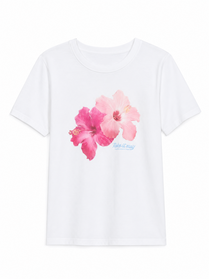 White Hibiscus Graphic Crew Neck T-Shirt