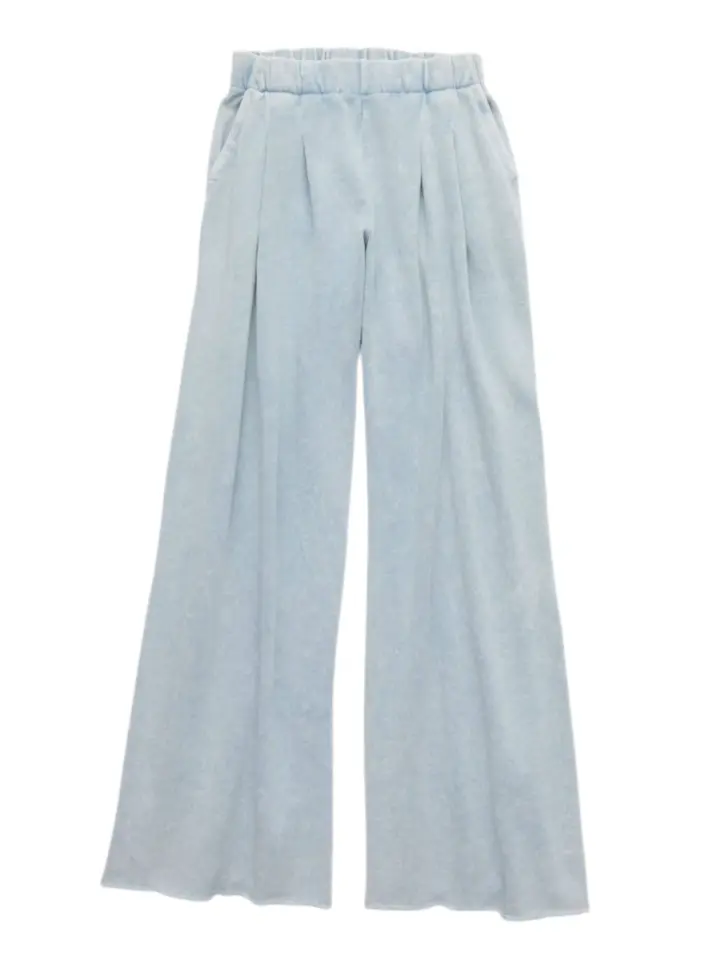 Light Blue Wide-Leg Flare Pants with Elastic Waist