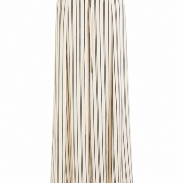 Cream Pinstripe Wide Leg Floor Length Pants